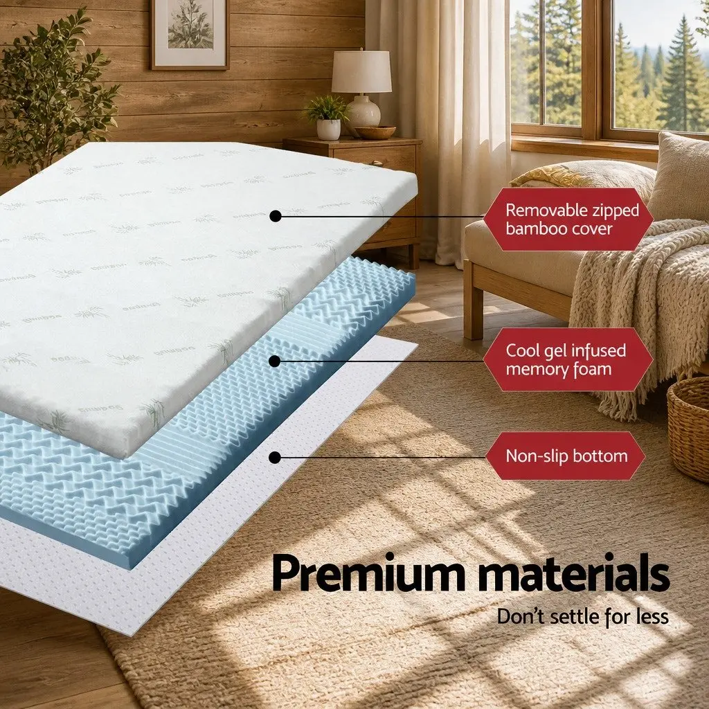 Memory Foam Mattress Topper Single 8cm 7-Zone Contoured Support White or Blue