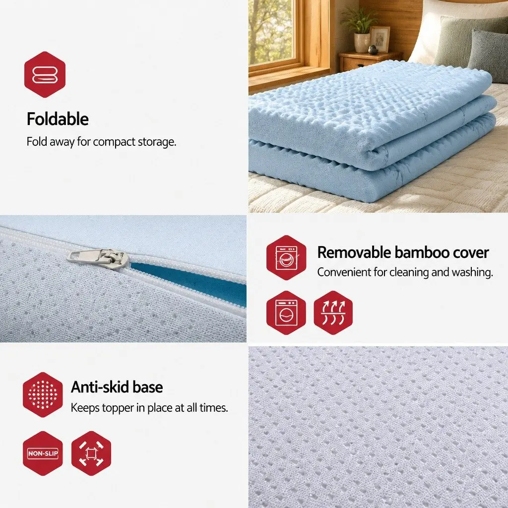 Memory Foam Mattress Topper Single 8cm 7-Zone Contoured Support White or Blue