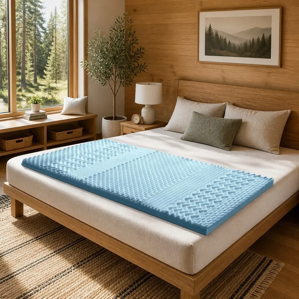 Memory Foam Mattress Topper Single 8cm 7-Zone Contoured Support White or Blue