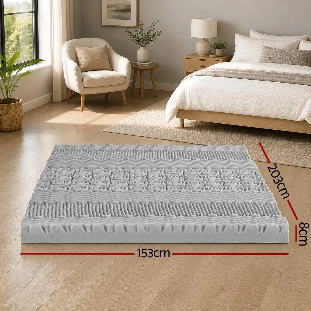 Memory Foam Mattress Topper Queen 8cm Grey 7-Zone Graphite Contoured Support