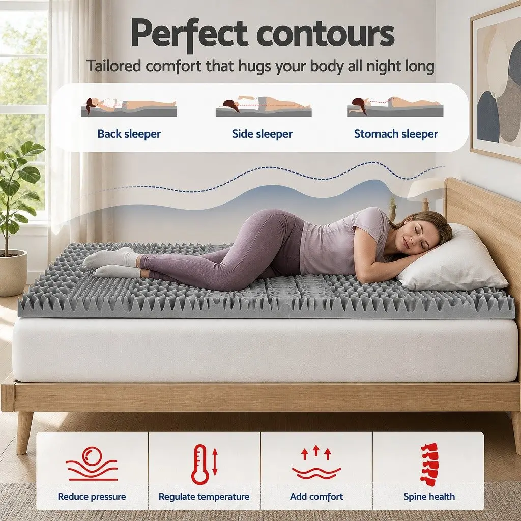 Memory Foam Mattress Topper Queen 8cm Grey 7-Zone Graphite Contoured Support