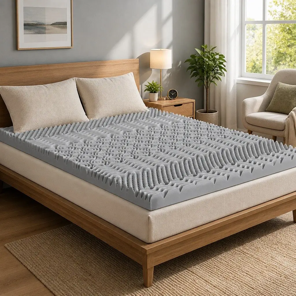 Memory Foam Mattress Topper Queen 8cm Grey 7-Zone Graphite Contoured Support