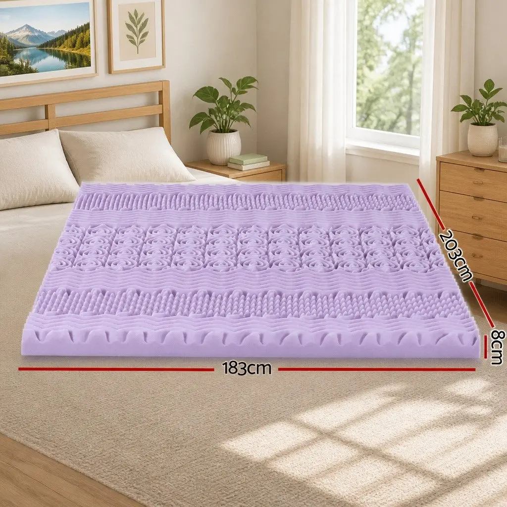 Memory Foam Mattress Topper 8cm King Lavender 7-Zone Support