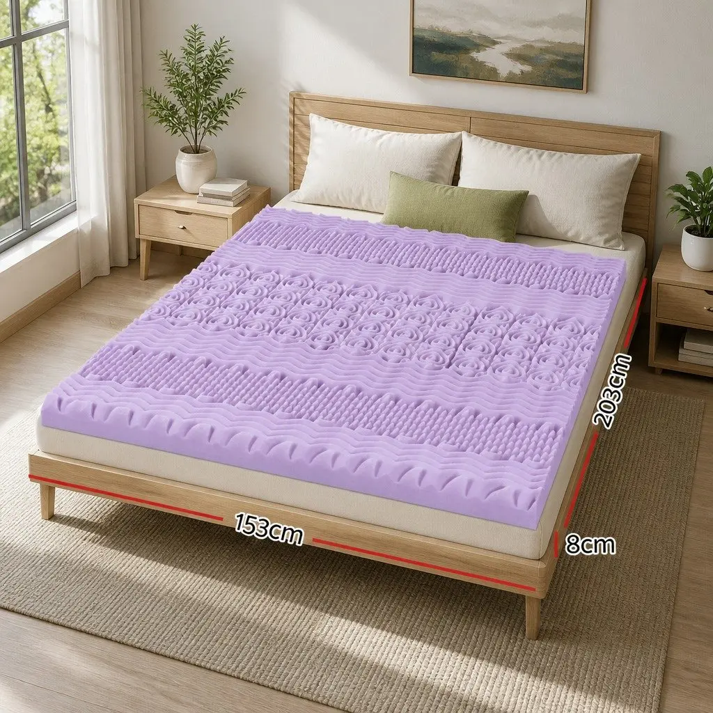 Memory Foam Mattress Topper 8cm Queen Size Lavender Bamboo Cover 7-Zone Support