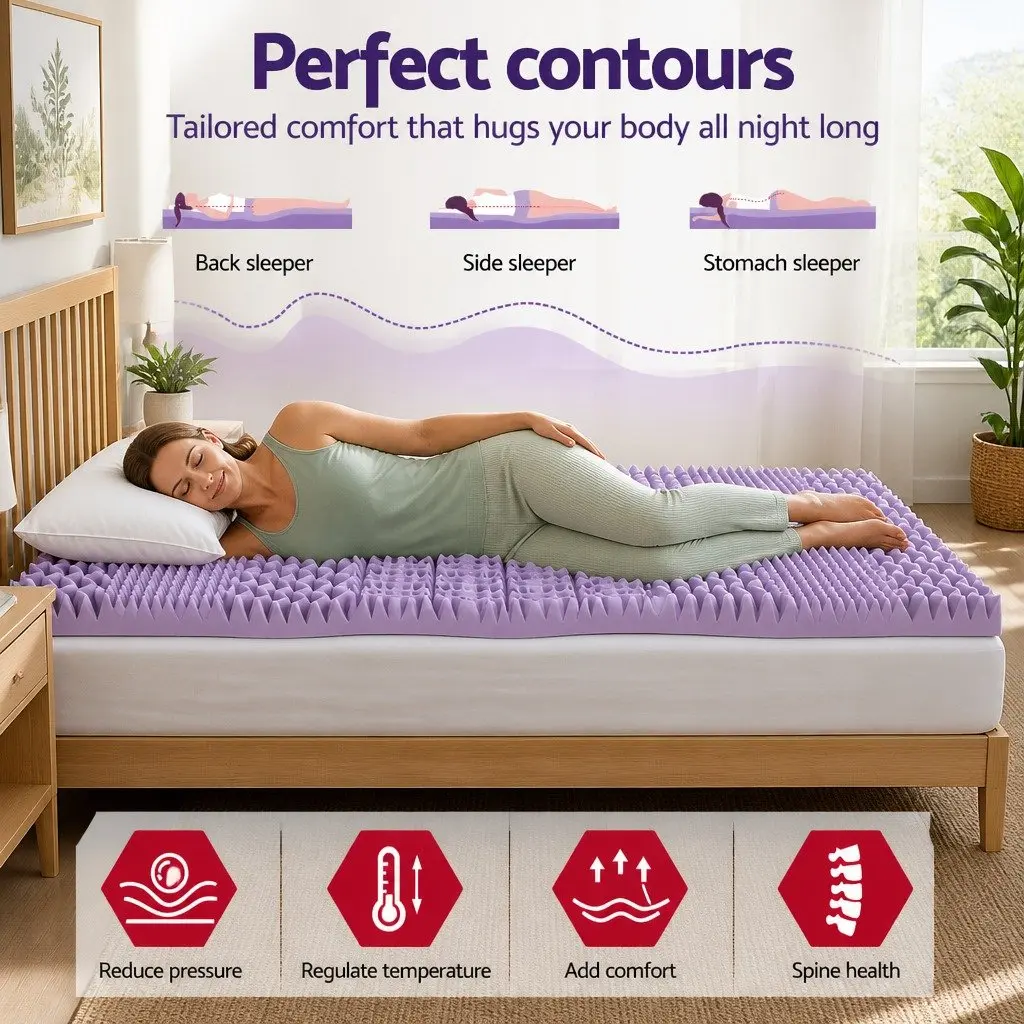 Memory Foam Mattress Topper 8cm Queen Size Lavender Bamboo Cover 7-Zone Support