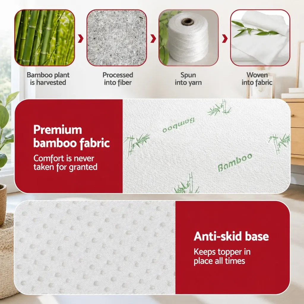 Memory Foam Mattress Topper 8cm Queen Size Lavender Bamboo Cover 7-Zone Support