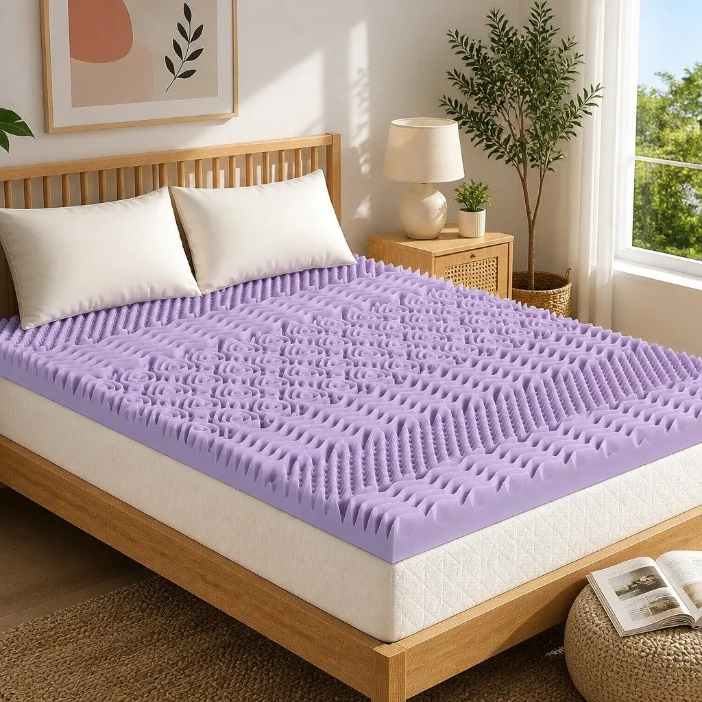 Memory Foam Mattress Topper 8cm Queen Size Lavender Bamboo Cover 7-Zone Support