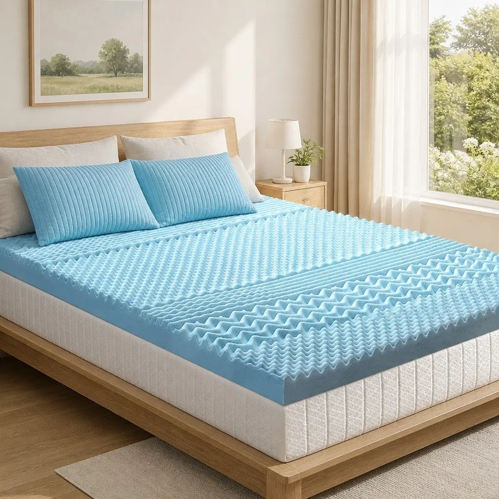 Memory Foam Mattress Topper 7-Zone 8cm King Single Blue