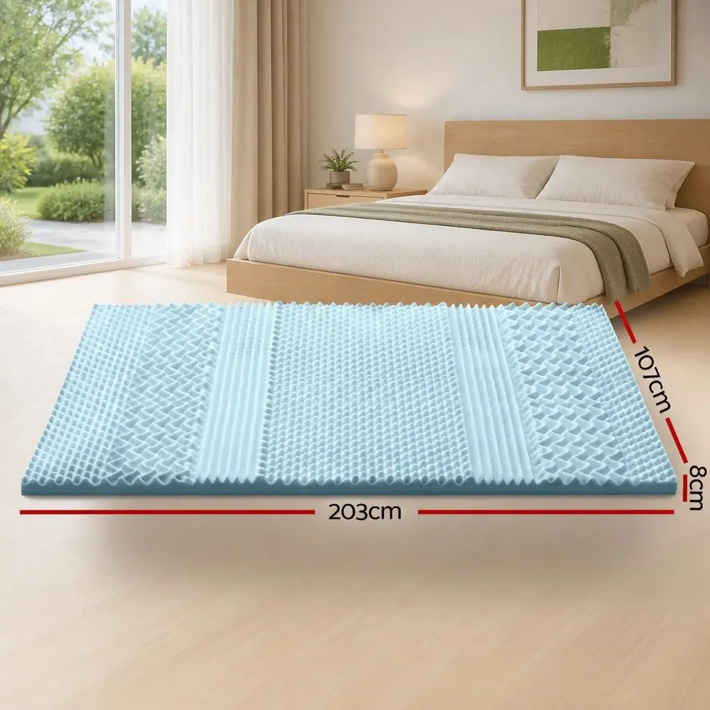 Memory Foam Mattress Topper 7-Zone 8cm King Single Blue