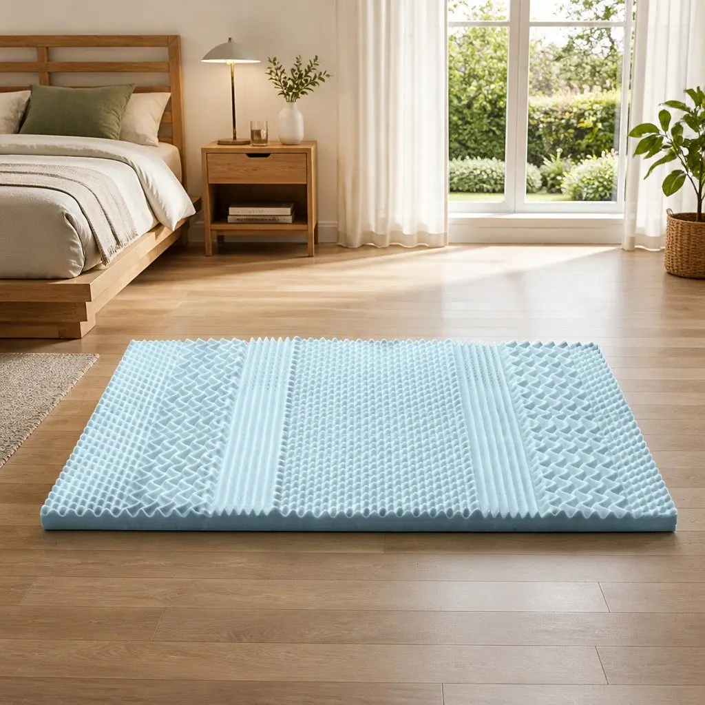 Memory Foam Mattress Topper 7-Zone 8cm King Single Blue