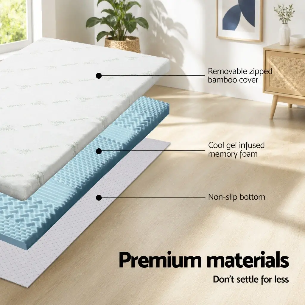 Memory Foam Mattress Topper 7-Zone 8cm King Single Blue