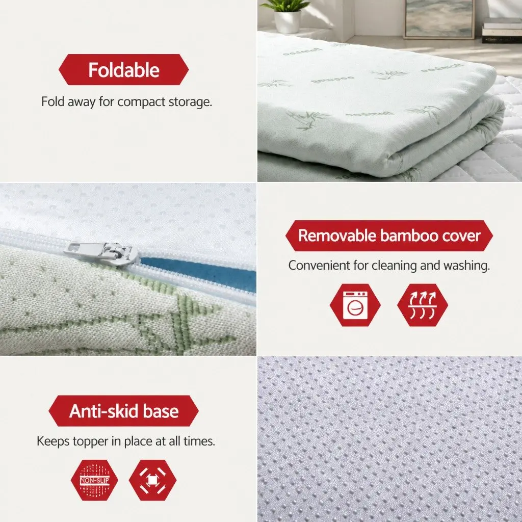 Memory Foam Mattress Topper 7-Zone 8cm King Single Blue