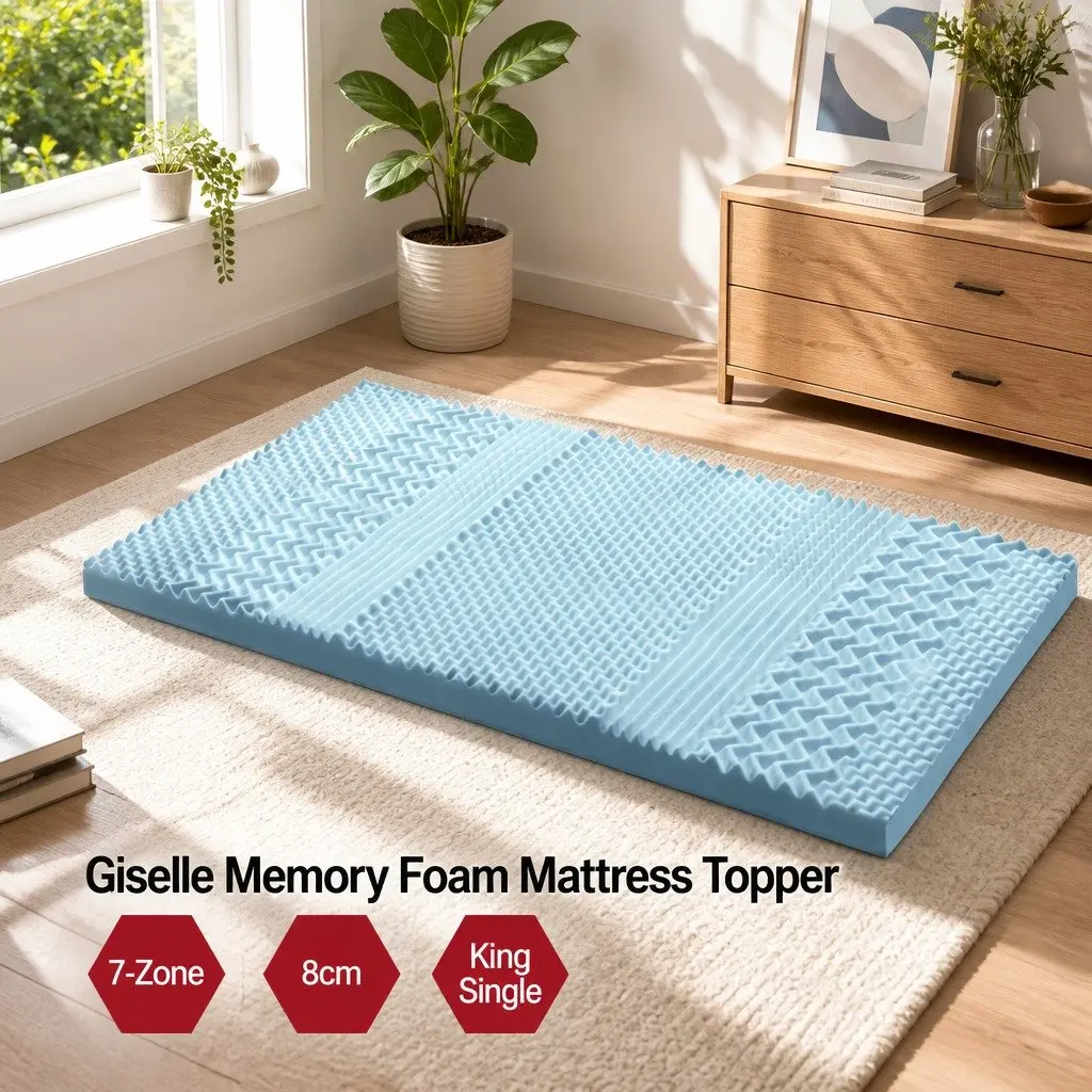 Memory Foam Mattress Topper 7-Zone 8cm King Single Blue
