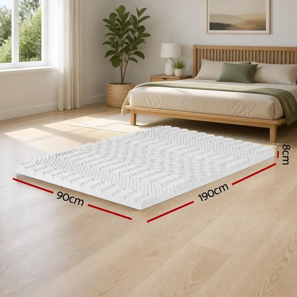 Memory Foam Mattress Topper 7-Zone Airflow Pad 8cm Single Blue