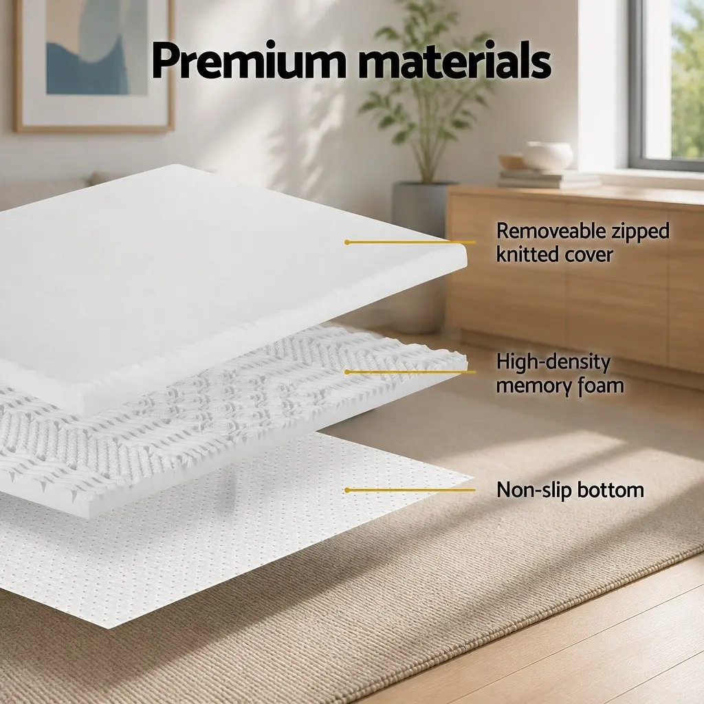 Memory Foam Mattress Topper 7-Zone Airflow Pad 8cm Single Blue