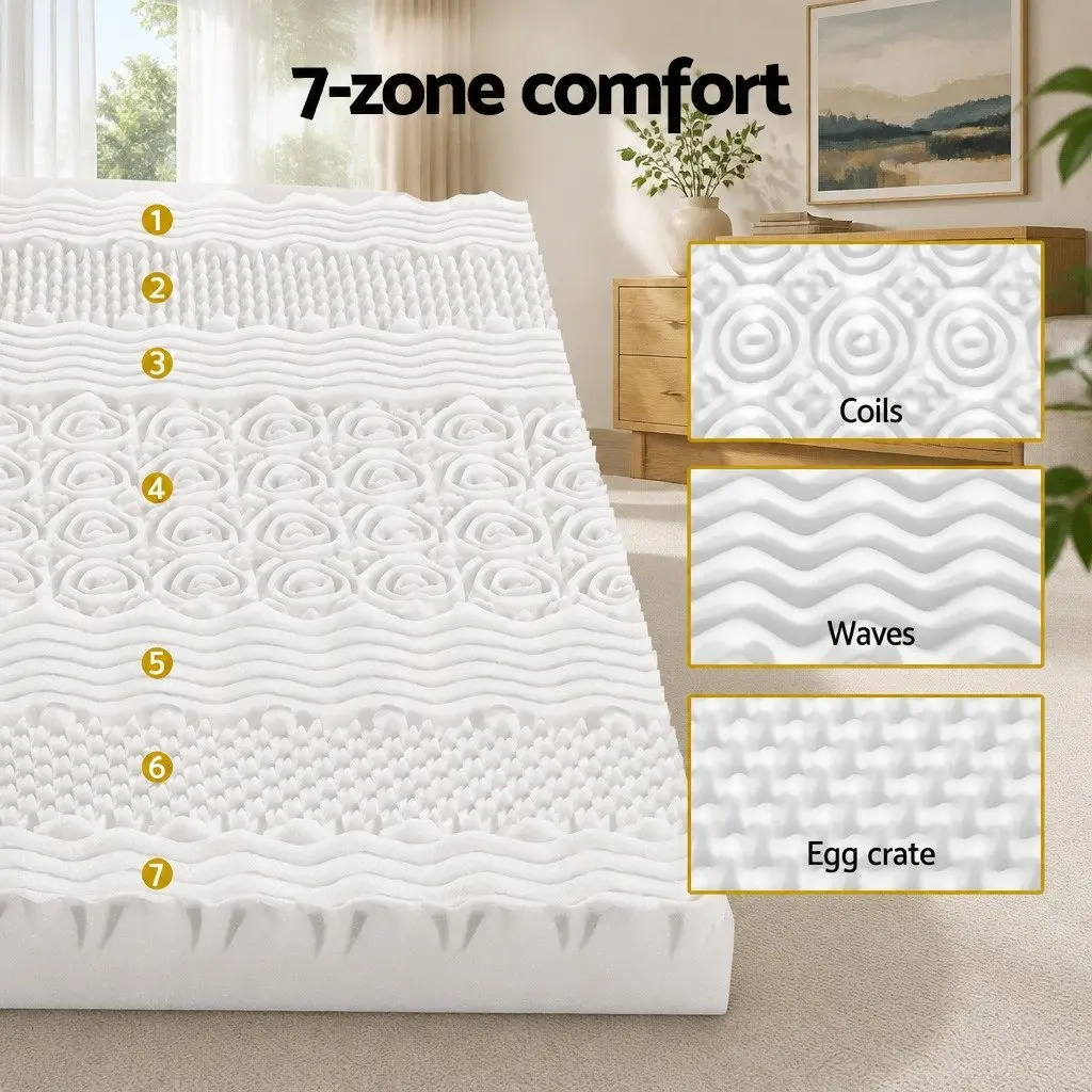 Memory Foam Mattress Topper 7-Zone Airflow Pad 8cm Single Blue