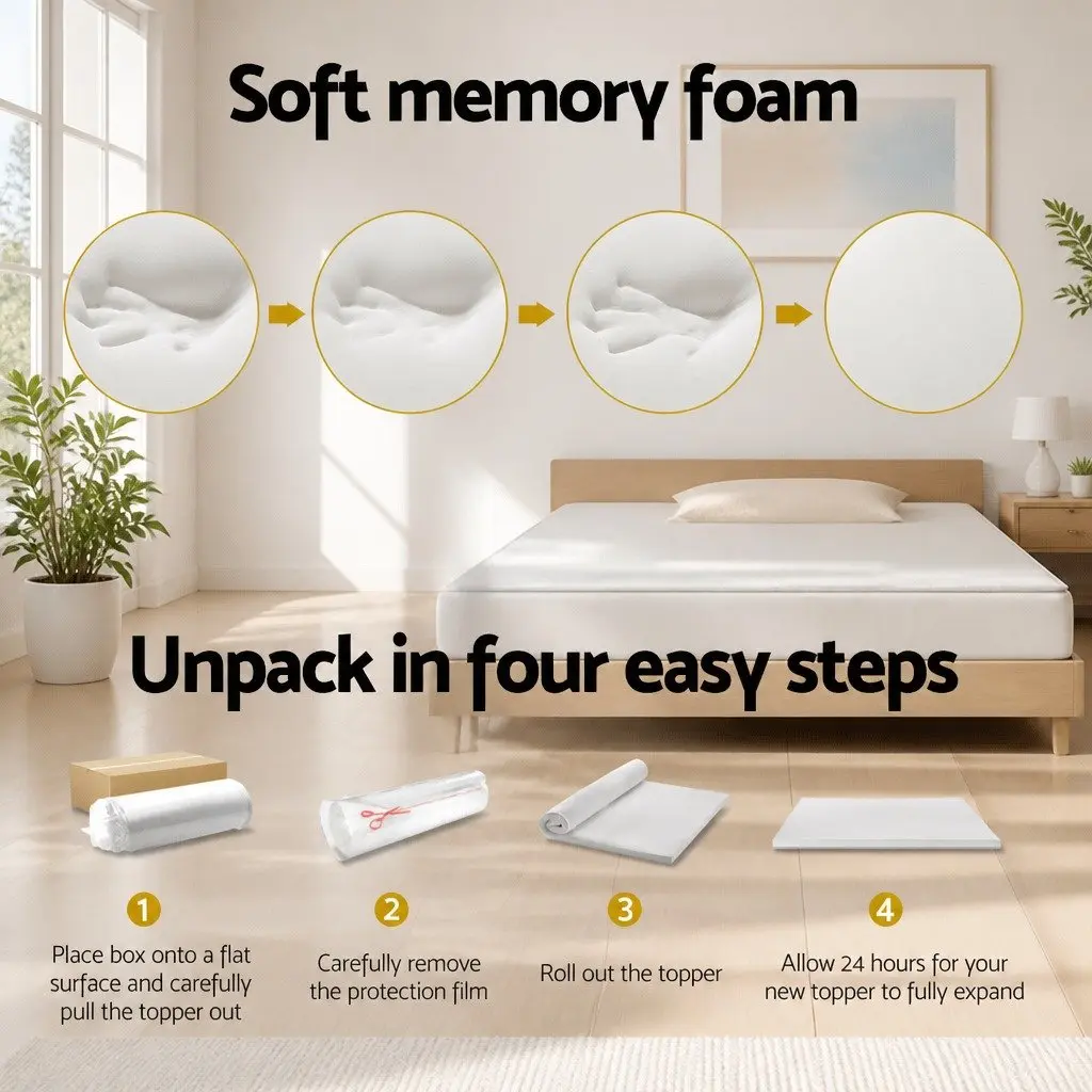 Memory Foam Mattress Topper 7-Zone Airflow Pad 8cm Single Blue