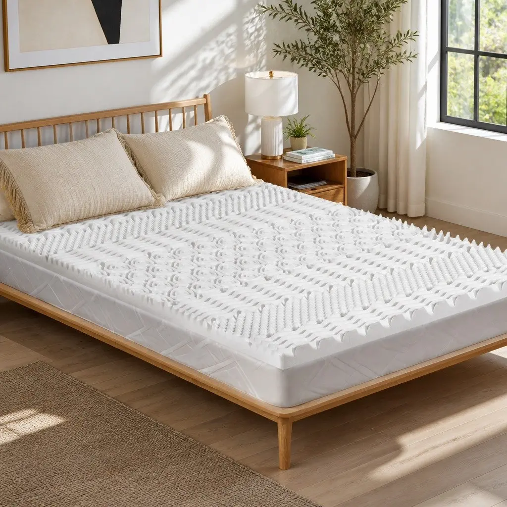 Memory Foam Mattress Topper 7-Zone Airflow Pad 8cm Single Blue