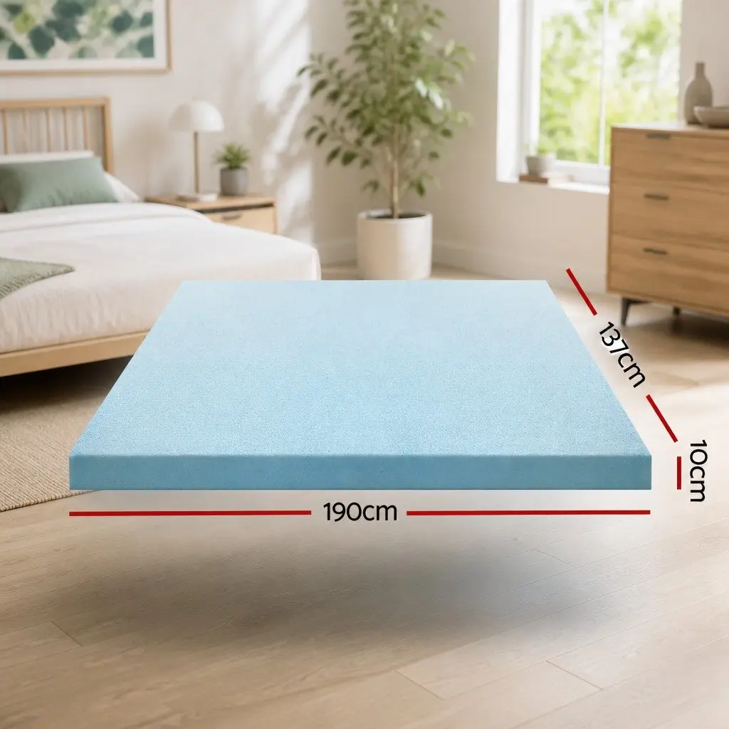 Memory Foam Mattress Topper Cool Gel 10cm Double Bed Bamboo Cover Blue