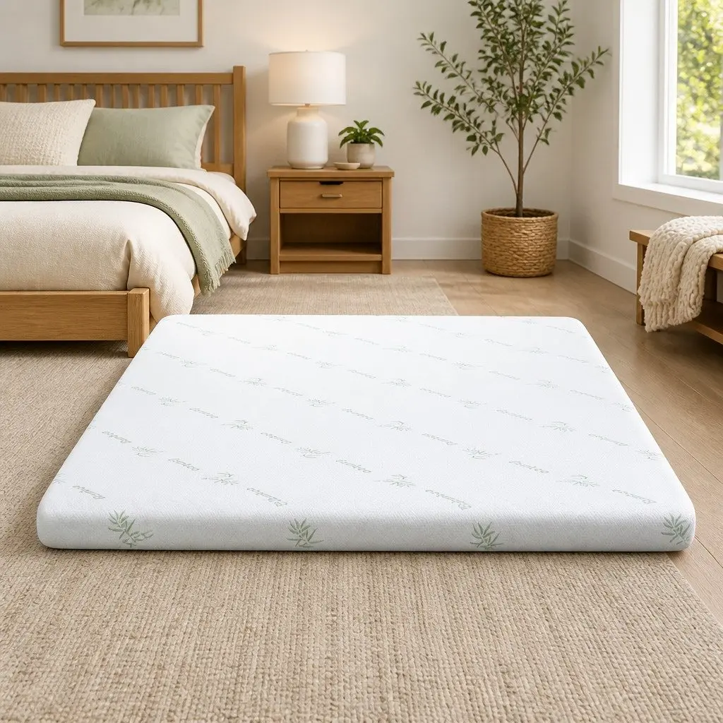 Memory Foam Mattress Topper Cool Gel 10cm Double Bed Bamboo Cover Blue