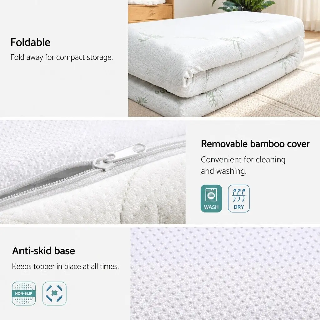 Memory Foam Mattress Topper Cool Gel 10cm Double Bed Bamboo Cover Blue