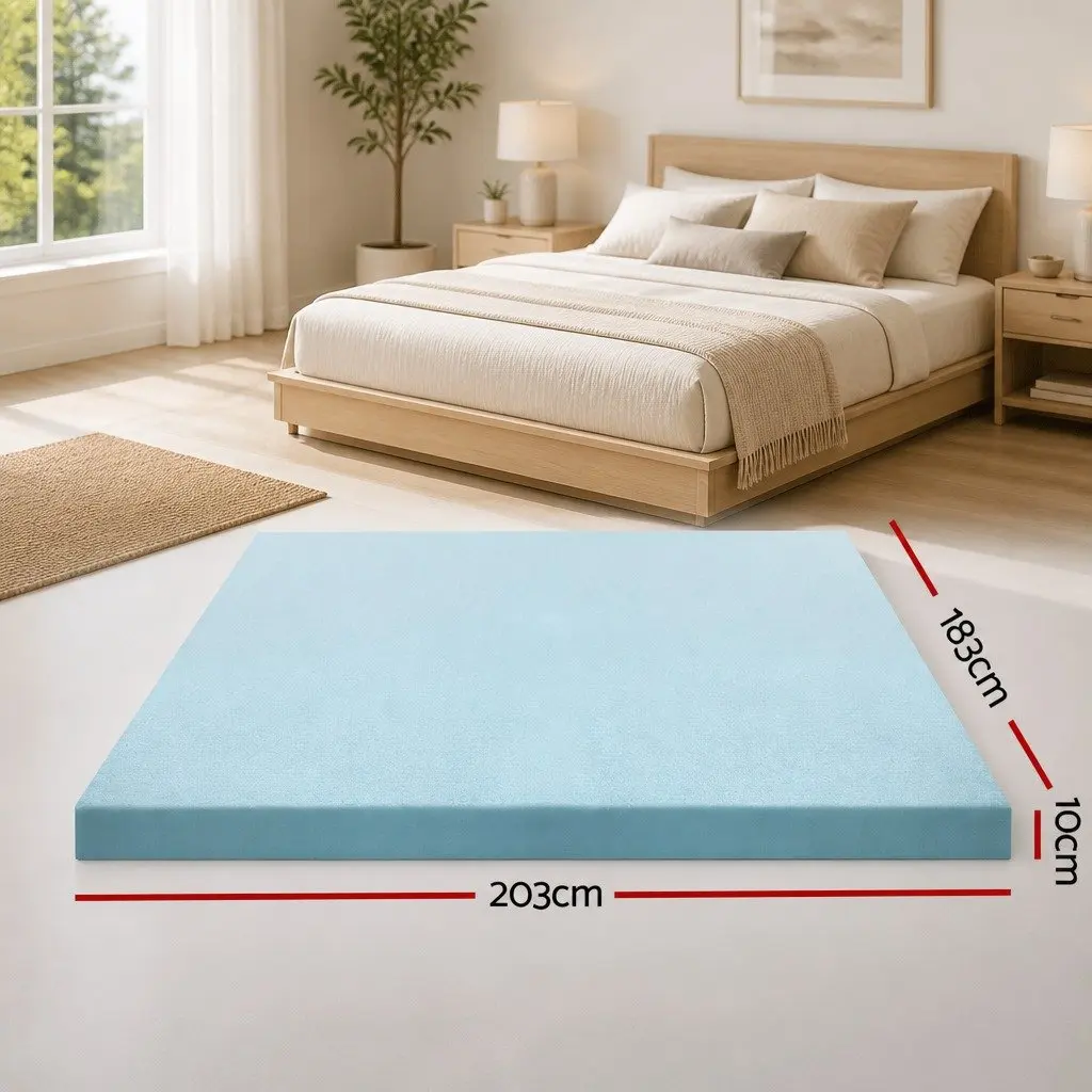 Memory Foam Mattress Topper 10cm Cool Gel Bamboo Fabric King Bed Pad Blue