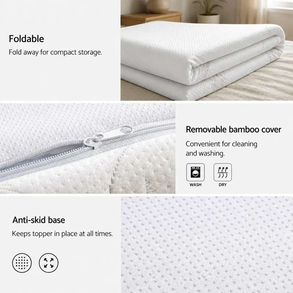 Memory Foam Mattress Topper 10cm Cool Gel Bamboo Fabric King Bed Pad Blue