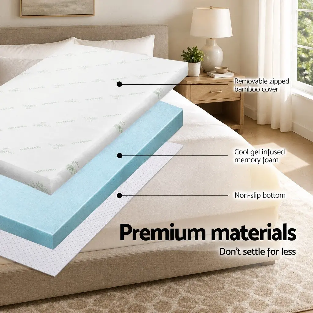 Memory Foam Mattress Topper Queen Gel-Infused Cooling Pressure Relief 10cm White or Blue