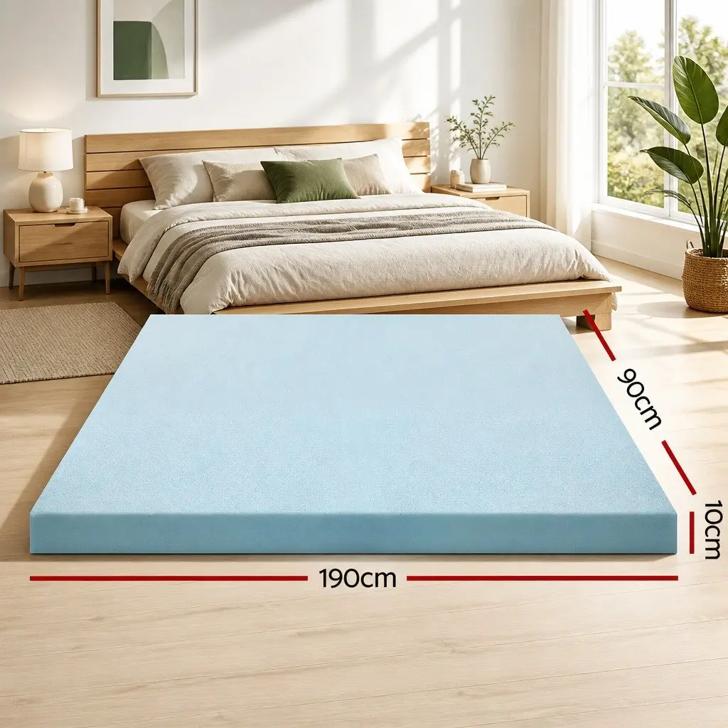 Memory Foam Mattress Topper Pressure Relief 10cm Single Bed Blue