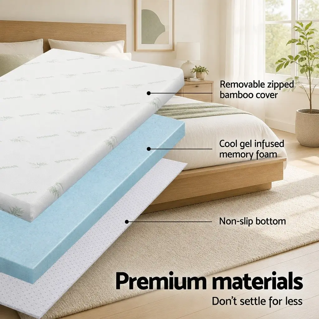 Memory Foam Mattress Topper Pressure Relief 10cm Single Bed Blue