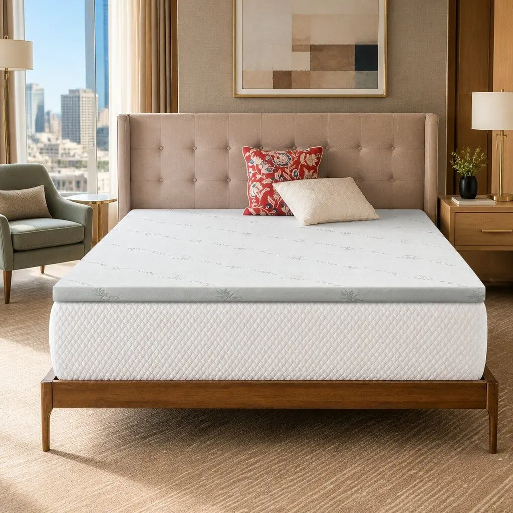 Memory Foam Mattress Topper Pressure Relief Double Bed 5cm Cool Gel Bamboo Cover