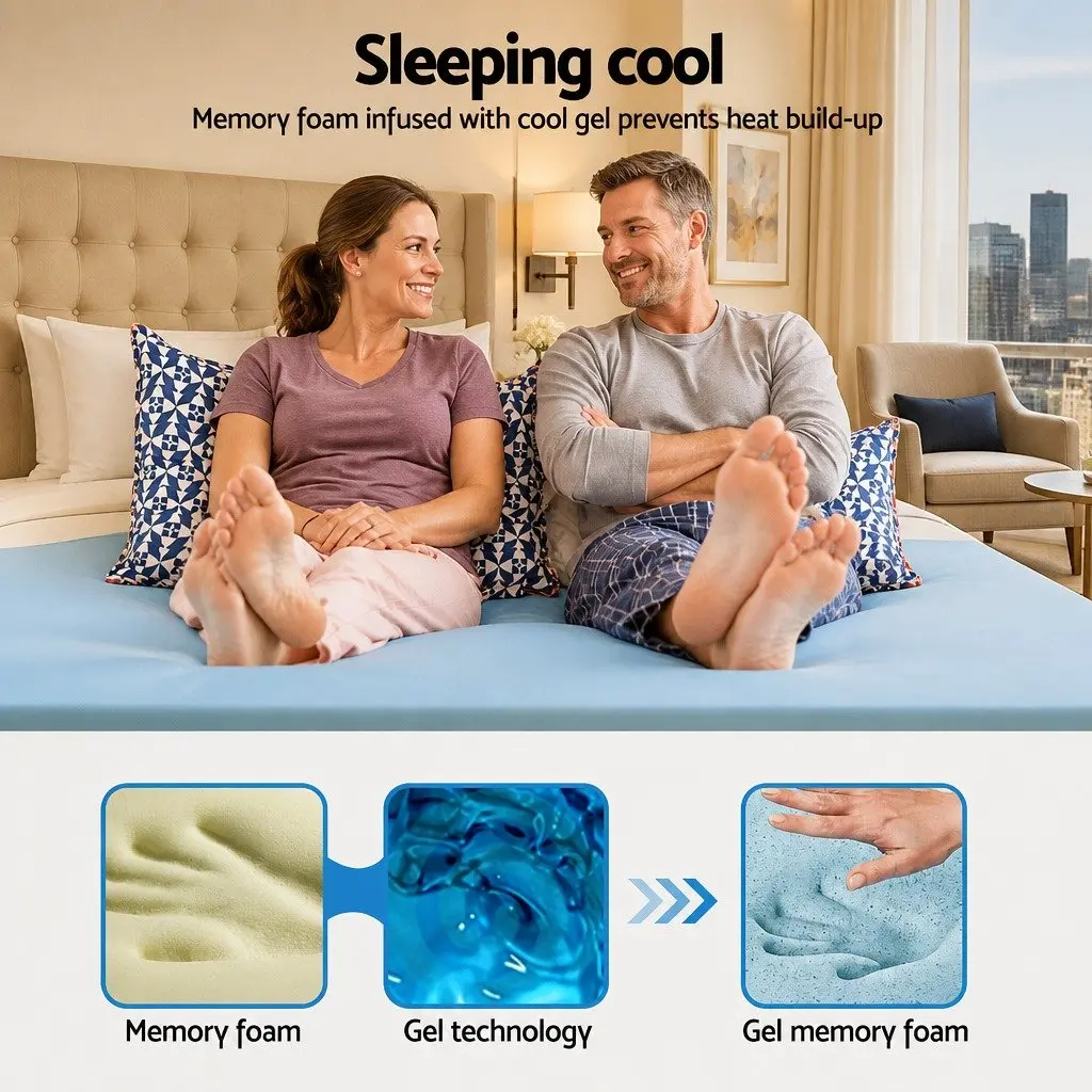 Memory Foam Mattress Topper Pressure Relief Double Bed 5cm Cool Gel Bamboo Cover