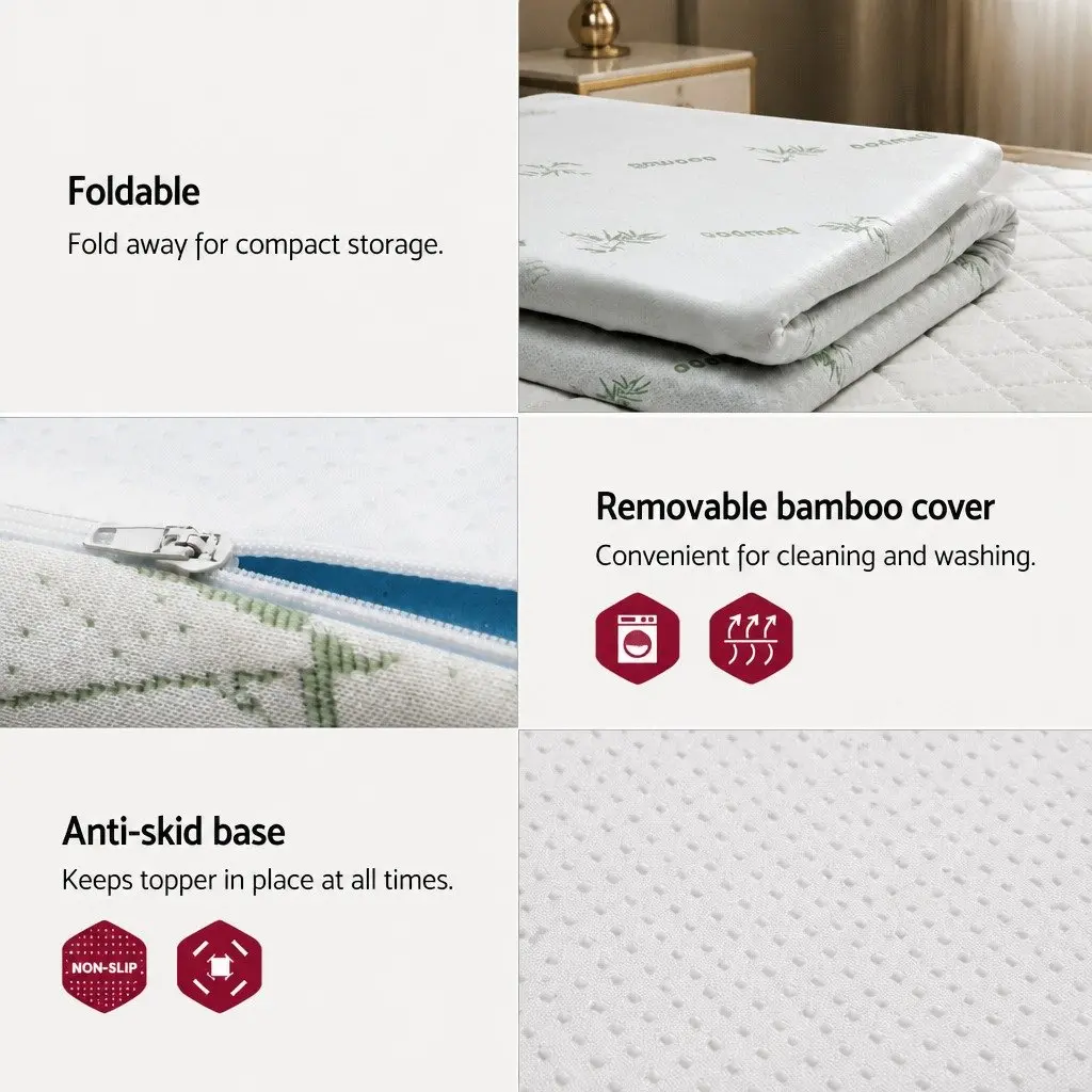 Memory Foam Mattress Topper Pressure Relief Double Bed 5cm Cool Gel Bamboo Cover