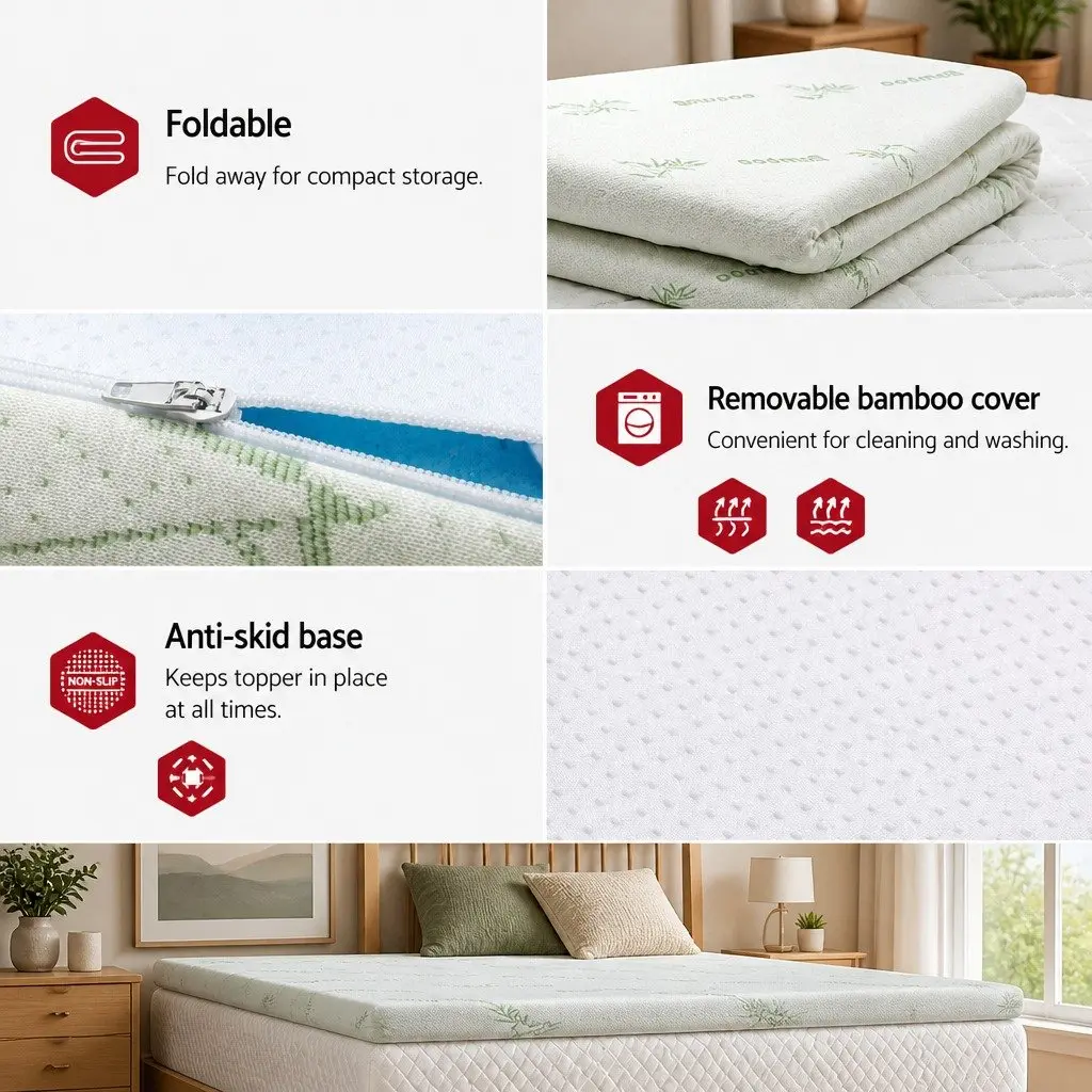 Memory Foam Mattress Topper King 5cm Cool Gel Pressure Relief Breathable Bamboo Cover