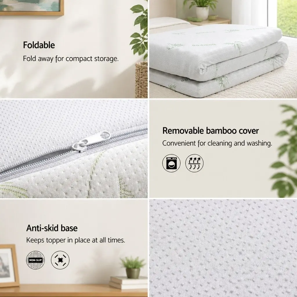 Cool Gel Memory Foam Topper 5cm King Single Blue for Pressure Relief and Comfort