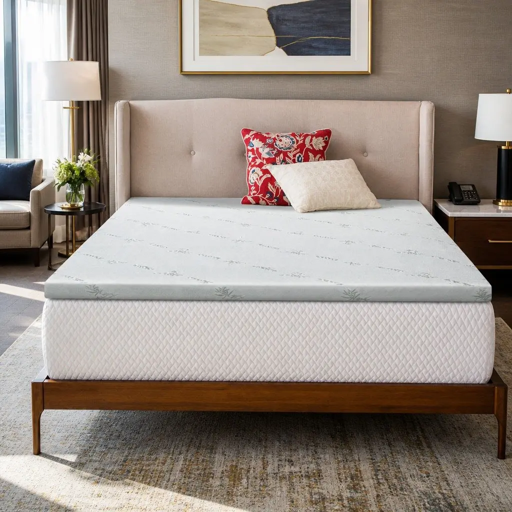 Memory Foam Mattress Topper Queen Gel-Infused Cool Sleep 5cm White Blue