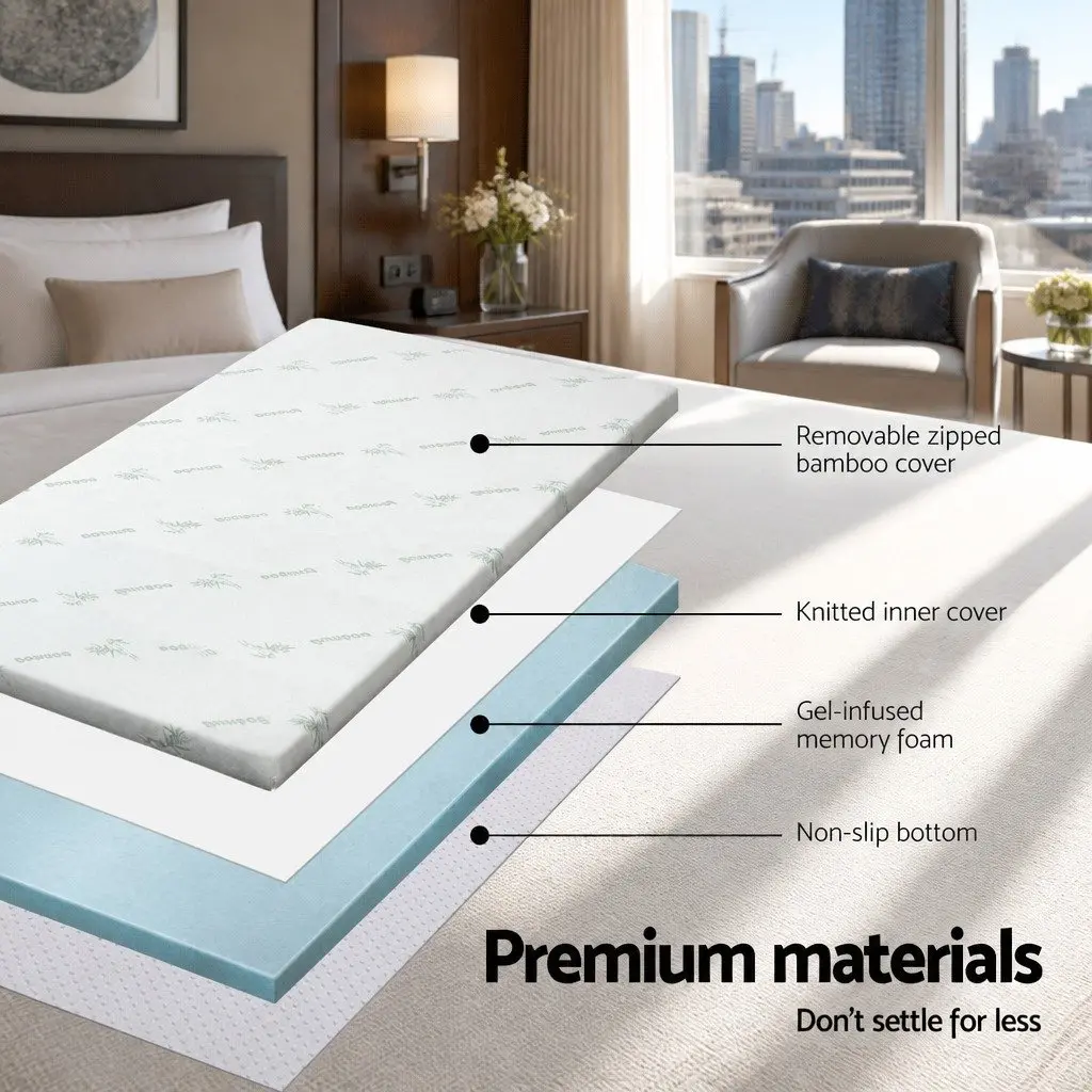 Memory Foam Mattress Topper Queen Gel-Infused Cool Sleep 5cm White Blue