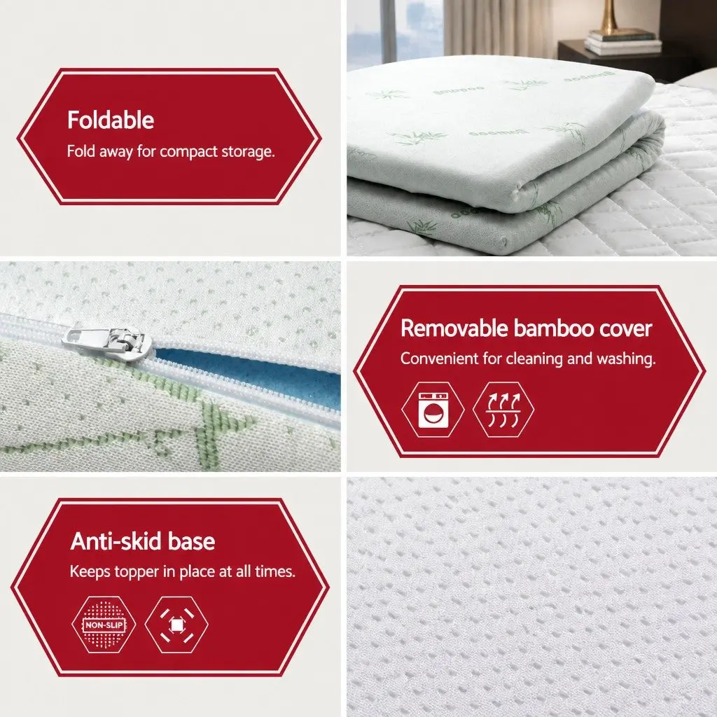 Memory Foam Mattress Topper Queen Gel-Infused Cool Sleep 5cm White Blue