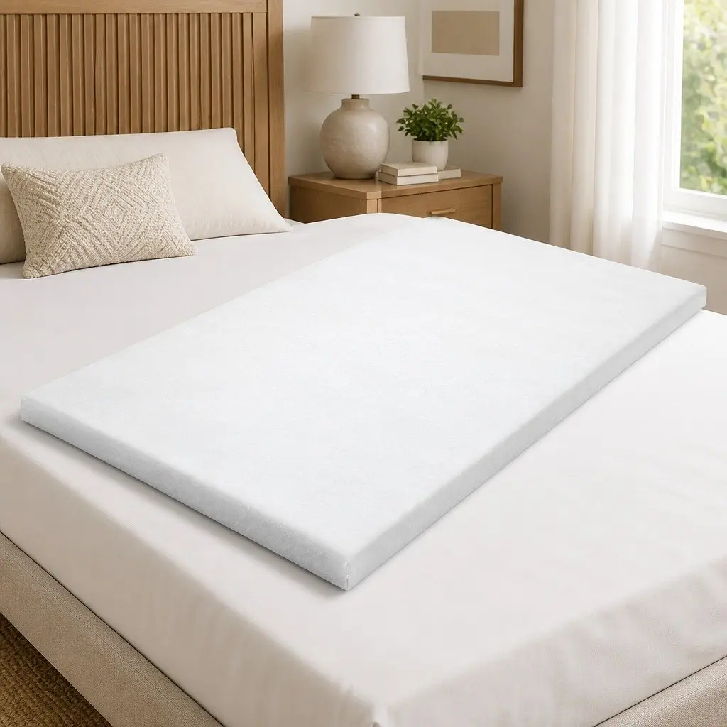 Memory Foam Mattress Topper Queen Gel-Infused Cool Sleep 5cm White Blue