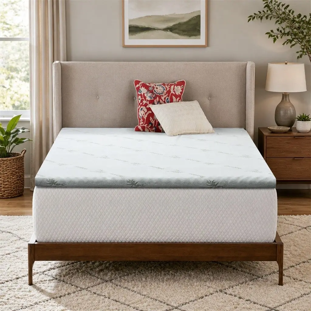 Memory Foam Mattress Topper Pressure Relief Single Bed 5cm Gel-Infused Cool Gel White Blue