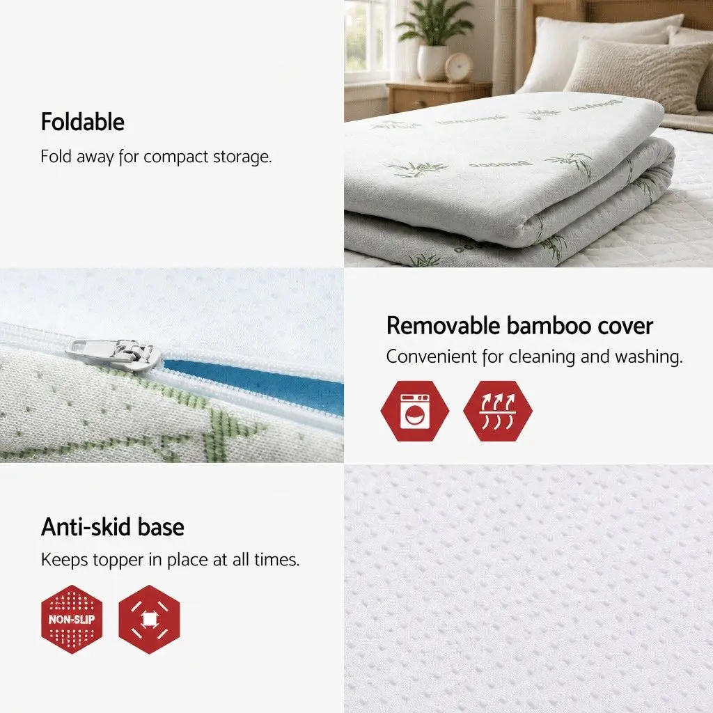 Memory Foam Mattress Topper Pressure Relief Single Bed 5cm Gel-Infused Cool Gel White Blue