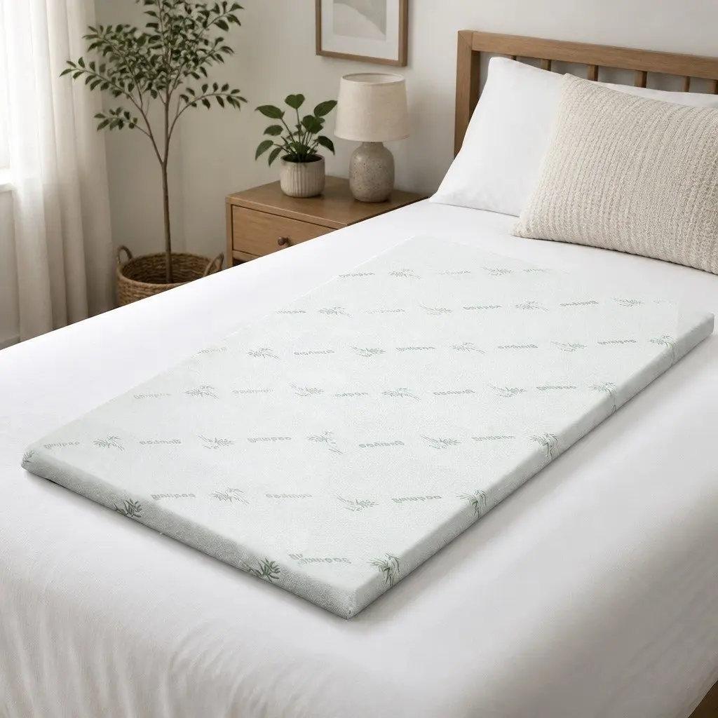 Memory Foam Mattress Topper Pressure Relief Single Bed 5cm Gel-Infused Cool Gel White Blue