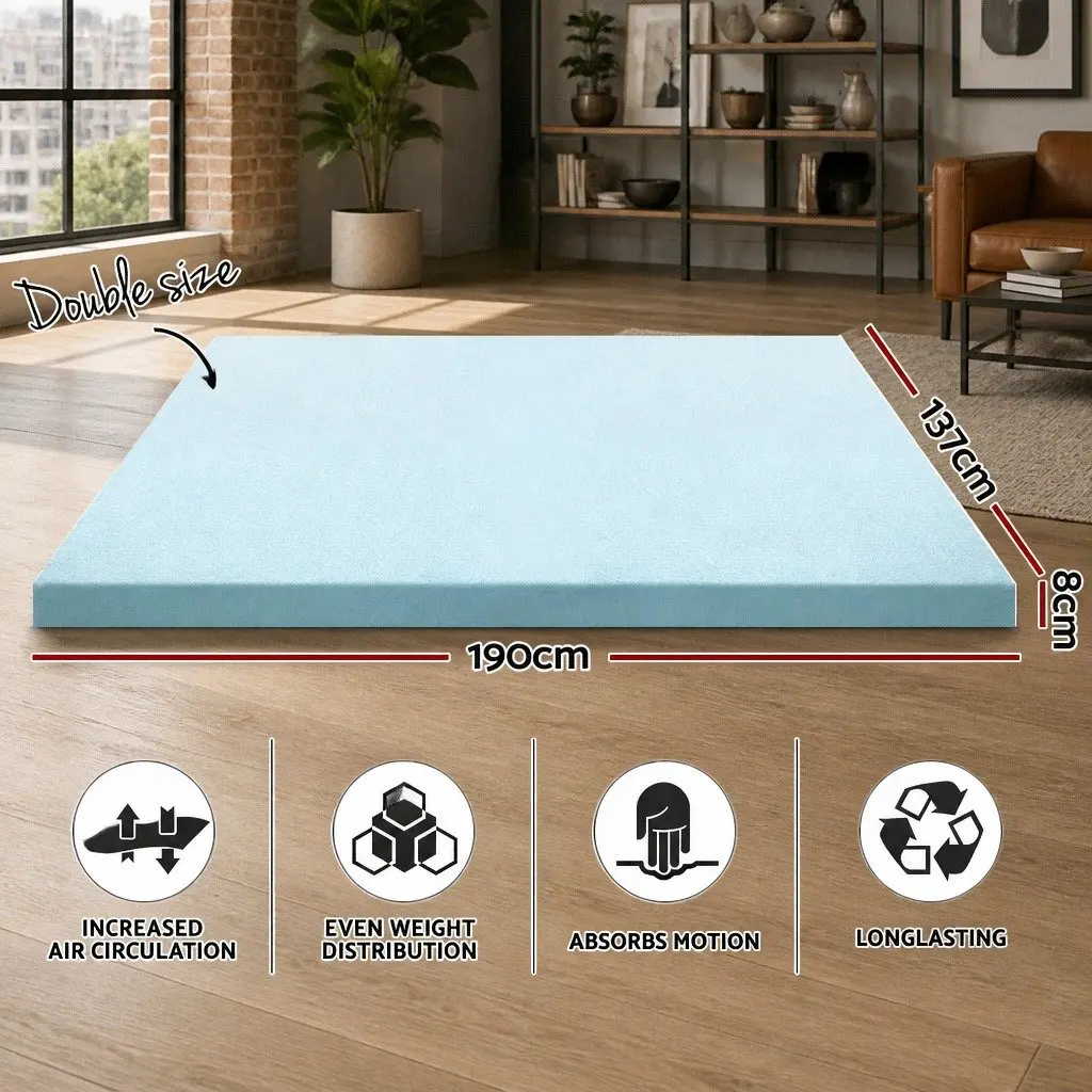 Memory Foam Mattress Topper Double Bed Cool Gel 8cm Pressure Relief