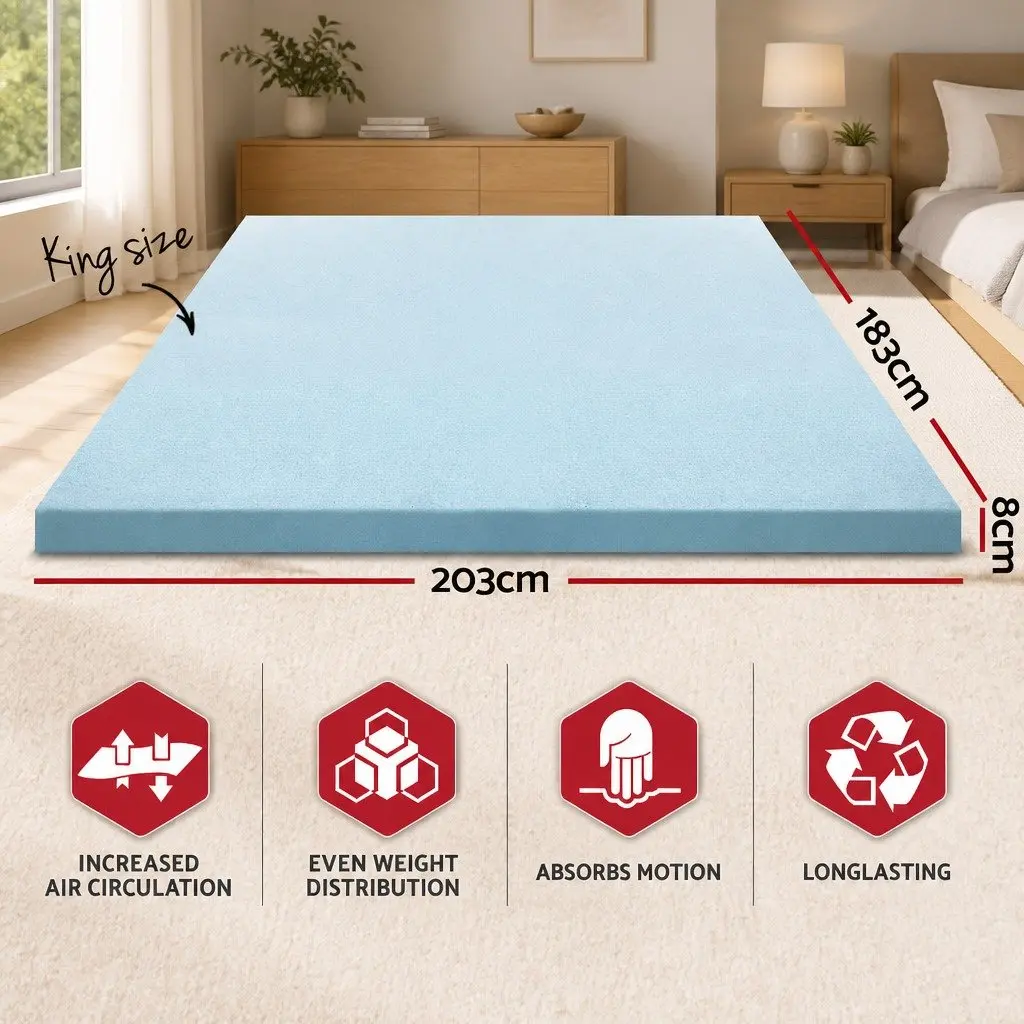 Memory Foam Mattress Topper King Bed Cool Gel 8cm Removable White or Blue