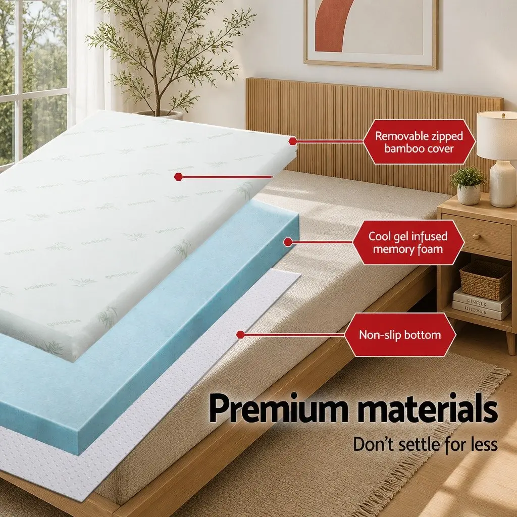 Memory Foam Mattress Topper Single 8cm Cool Gel Pressure Relief White or Blue