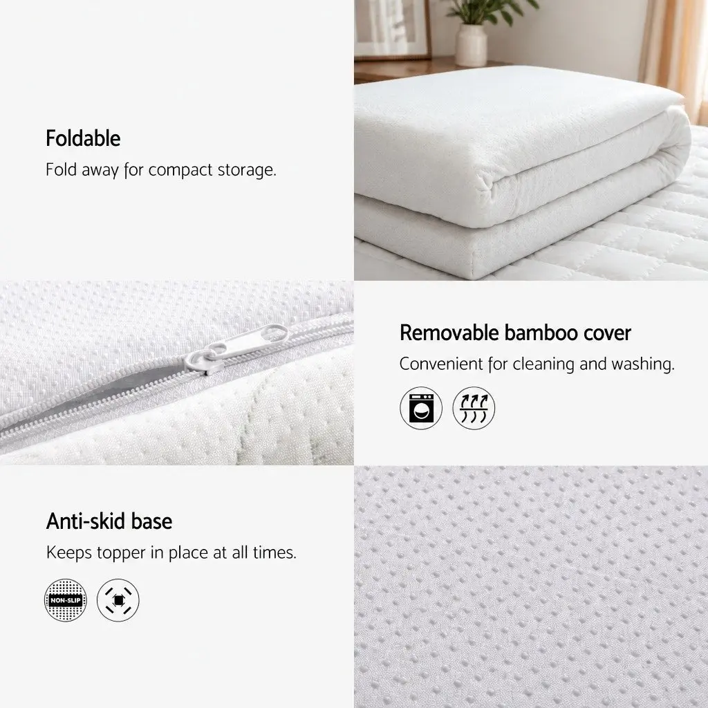Memory Foam Mattress Topper Single 8cm Cool Gel Pressure Relief White or Blue