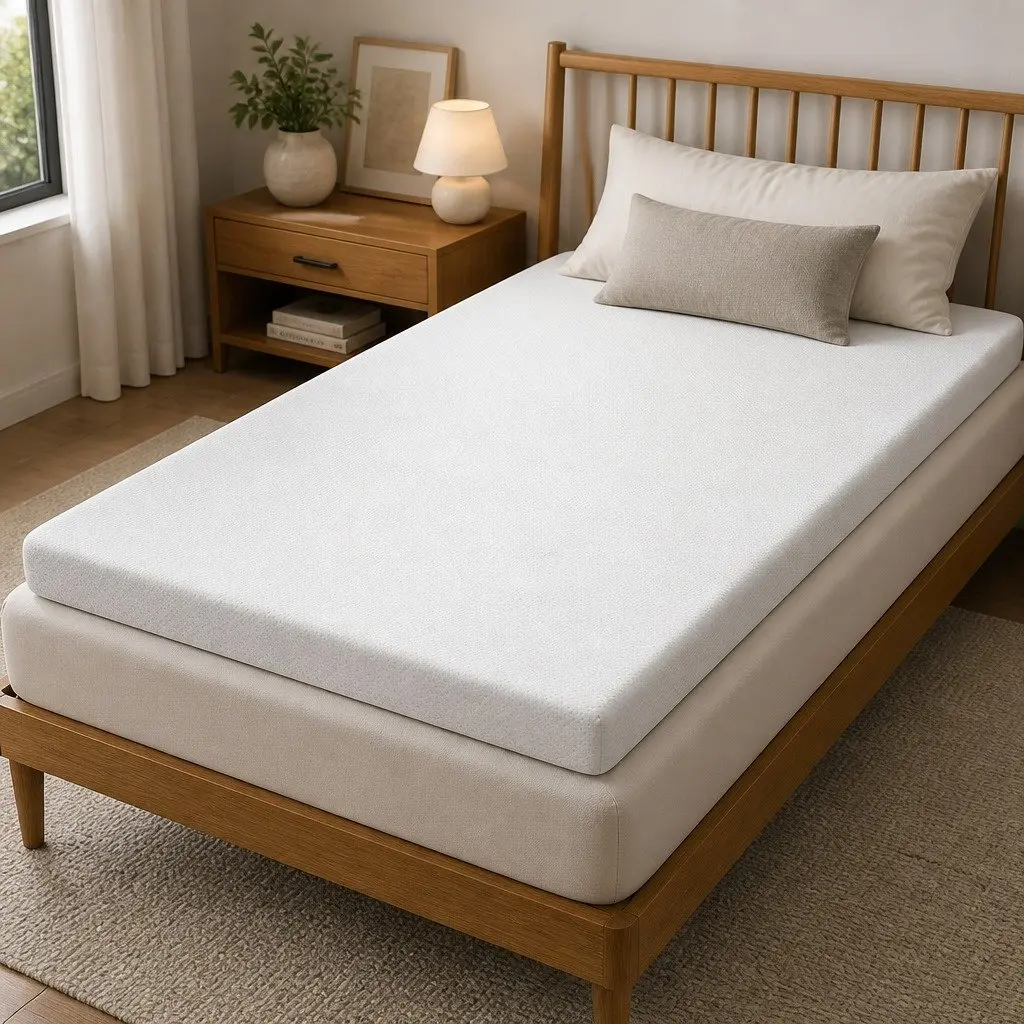 Memory Foam Mattress Topper Single 8cm Cool Gel Pressure Relief White or Blue