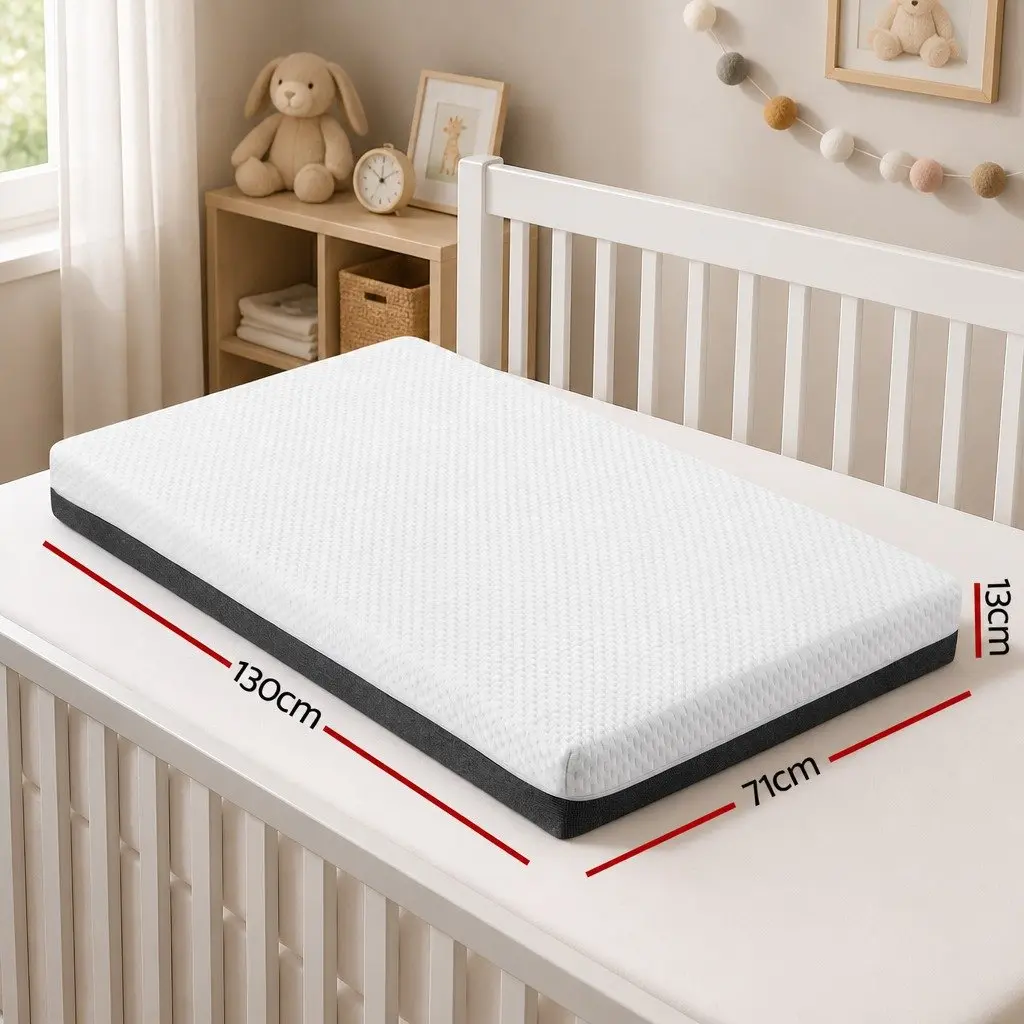 Cot Mattress Gel Memory Foam 13cm Thick Double-Sided Breathable Hypoallergenic White Grey