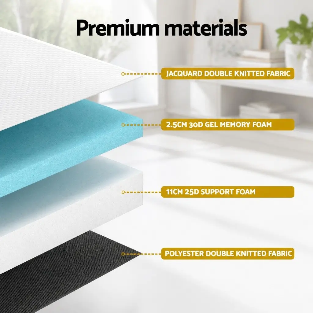 Cot Mattress Gel Memory Foam 13cm Thick Double-Sided Breathable Hypoallergenic White Grey