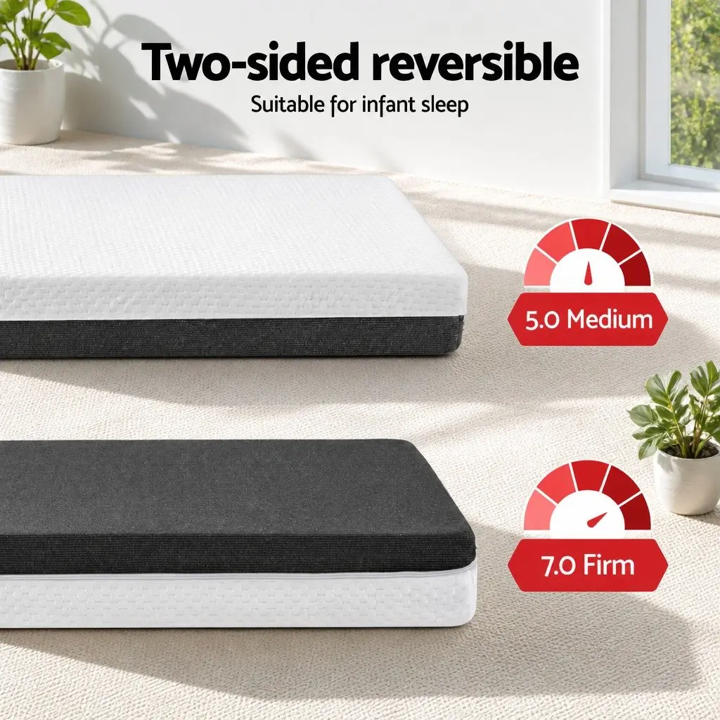 Cot Mattress Gel Memory Foam 13cm Thick Double-Sided Breathable Hypoallergenic White Grey